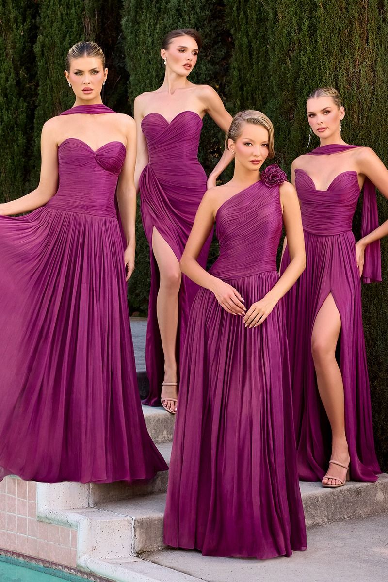 Ingrid Gown Strapless Shimmer Chiffon Dress with Scarf
