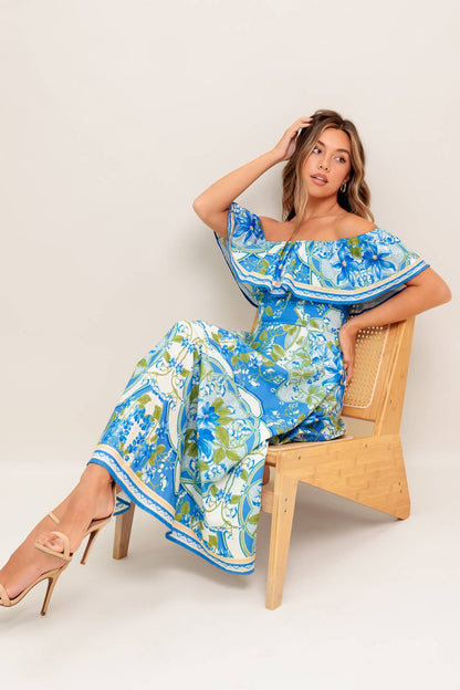 SIERRA POWDER BLUE FLORAL MIDI DRESS