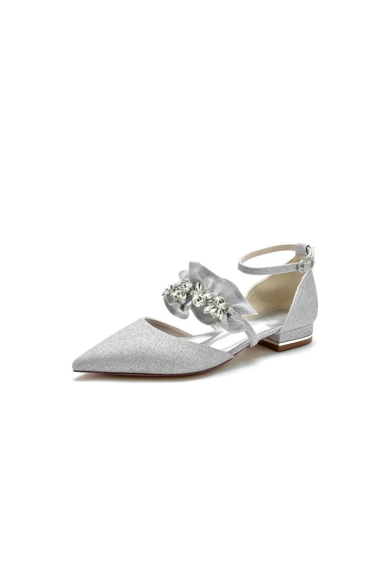 Crystal Ruffles Sequin Pointed Toe Flats