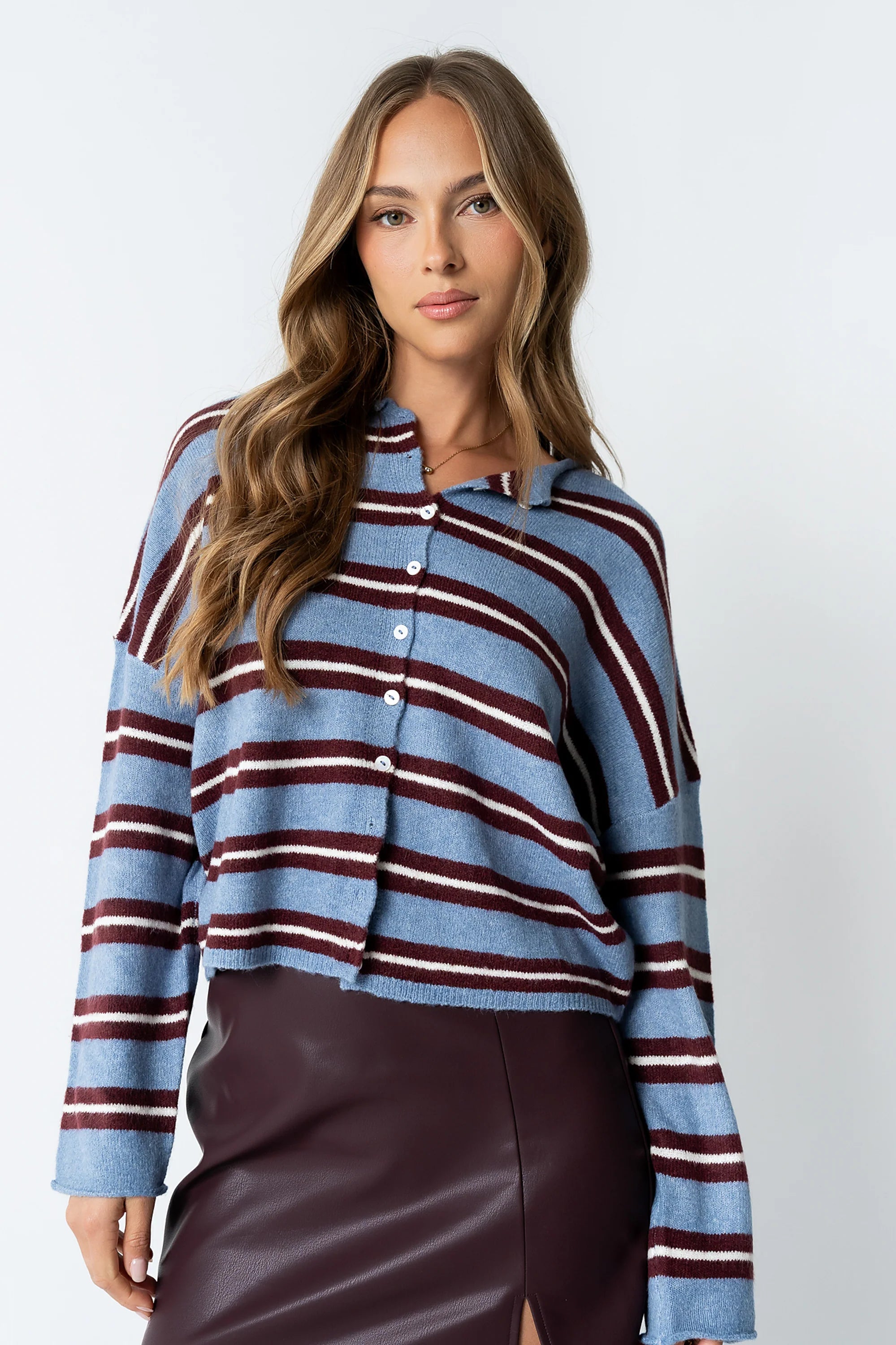 Mariah Striped Cardigan in Navy