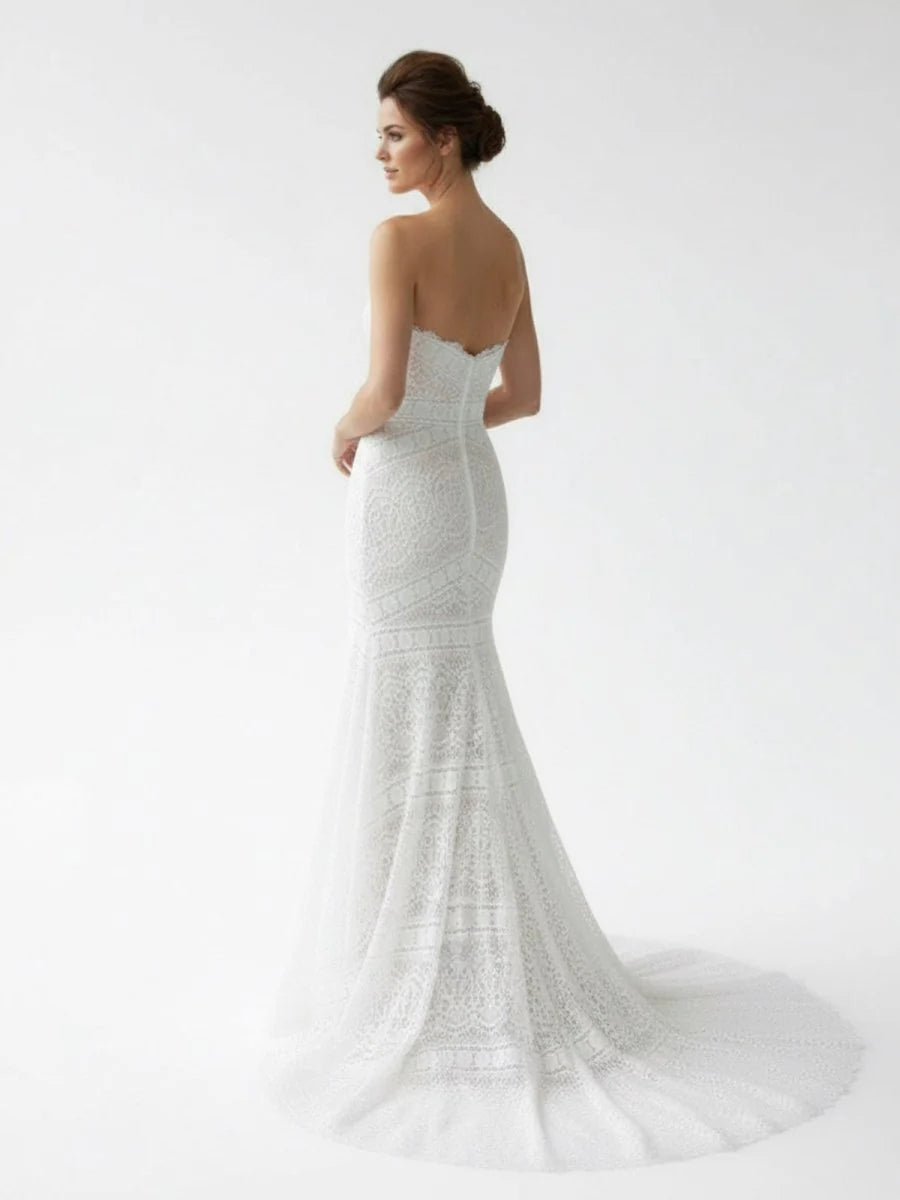Vintage White Mermaid Lace Wedding Dress with Tassel