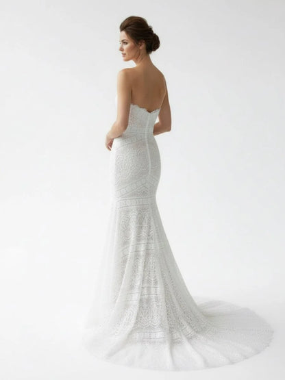 Vintage White Mermaid Lace Wedding Dress with Tassel