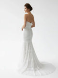 Vintage White Mermaid Lace Wedding Dress with Tassel