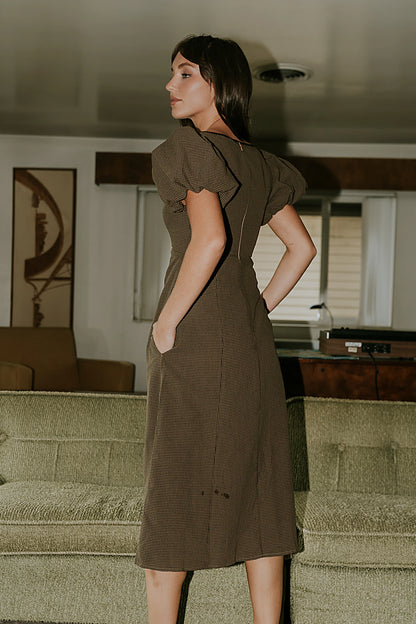 Elle Gingham Midi Dress in Brown FINAL SALE