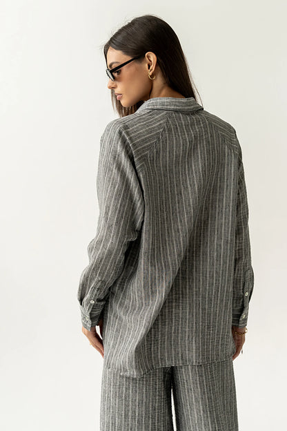 Conner Striped Button Down Top in Black