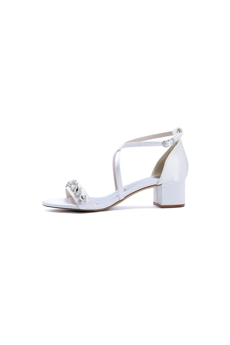 Open Toe Crystal Hollow Out Chunky Heels