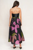 ABSTRACT ROSE BLACK MIDI DRESS