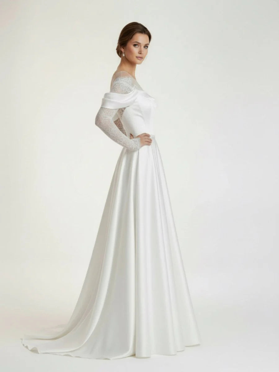 Mermaid Off the Shoulder Satin Lace Wedding Dress