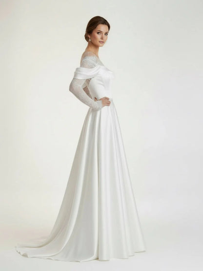 Mermaid Off the Shoulder Satin Lace Wedding Dress