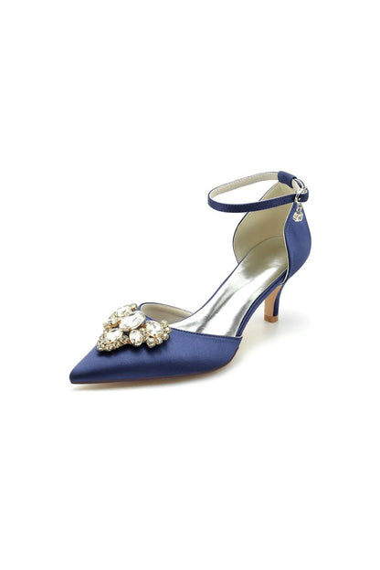 Rhinestone Pointed Toe Kitten Heels With Rhinestone