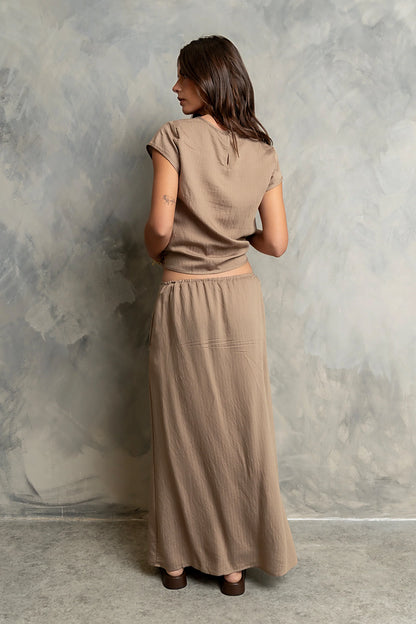 Polliana Textured Stripe Skirt in Mocha