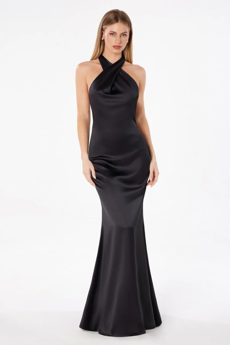 Piper Maxi Dress Fitted Satin Halter Dress