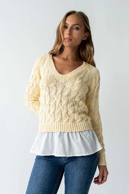 Zeke Cable Knit Sweater in Yellow