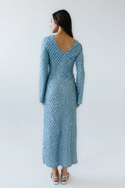 Bell Ruffle Maxi Dress in Blue