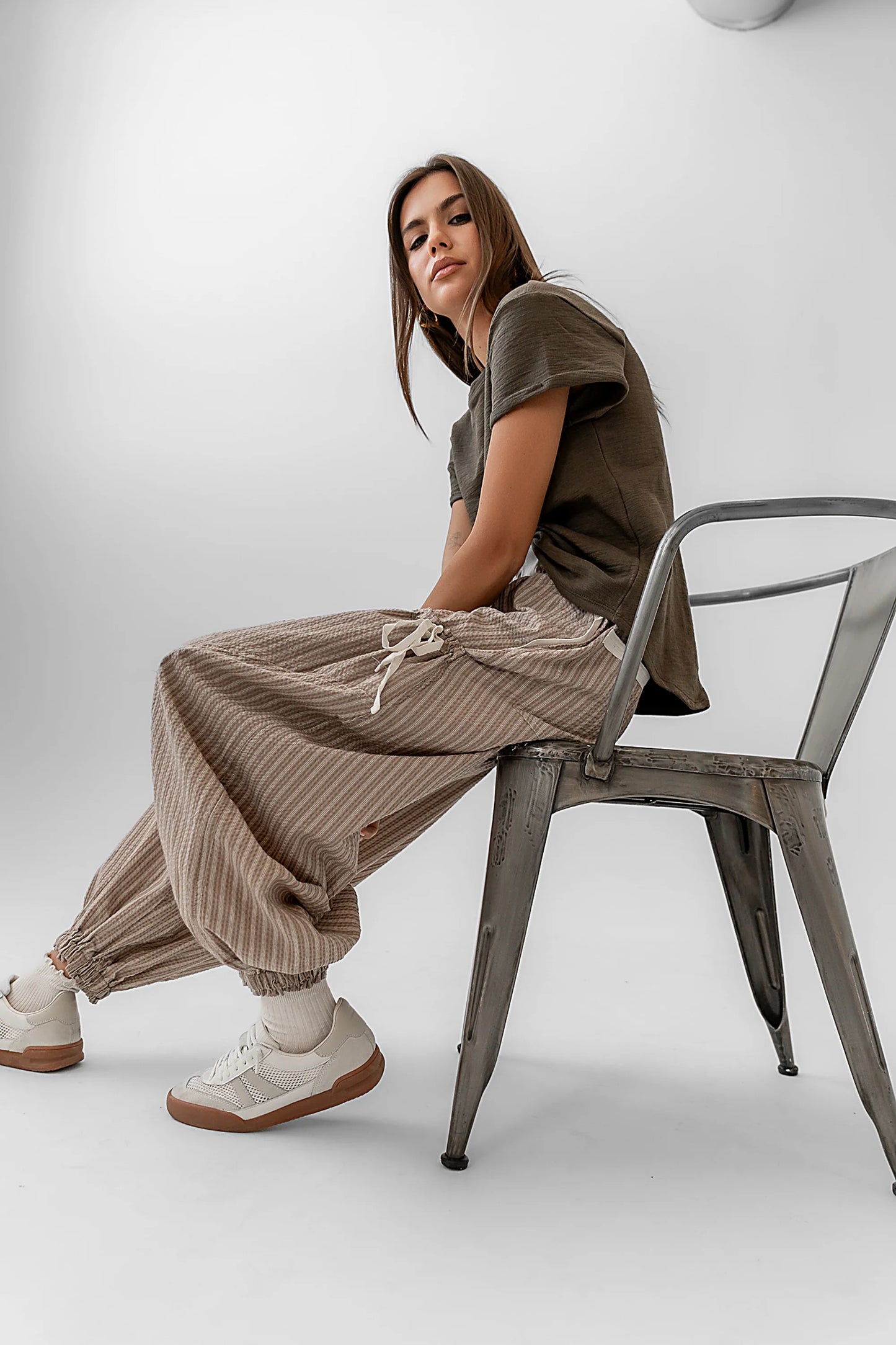 Emory Striped Baggy Pants in Mocha FINAL SALE