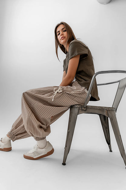 Emory Striped Baggy Pants in Mocha FINAL SALE