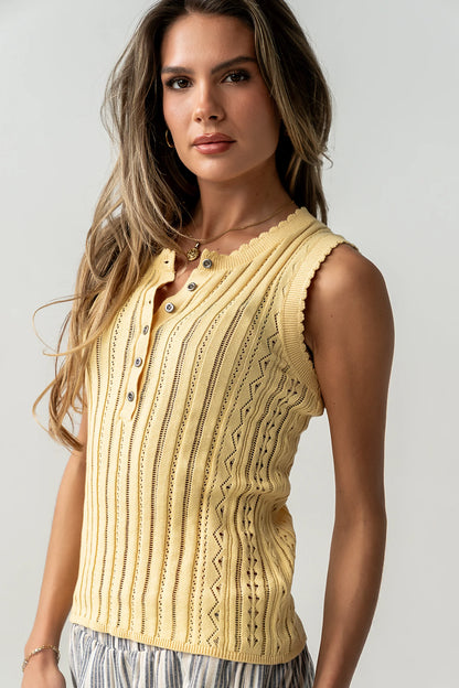 Lina Pointelle Knit Tank in Yellow