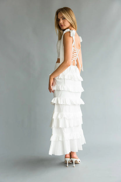 Dawn Bow Strap Bustier Top Tiered Ruffle Skirt Set