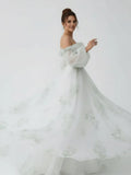 A Line Floral Appliqued Majesty Bridal Wedding Dress with Ruffles