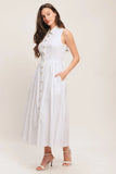 PEARL BUTTON DOWN WHITE MIDI DRESS