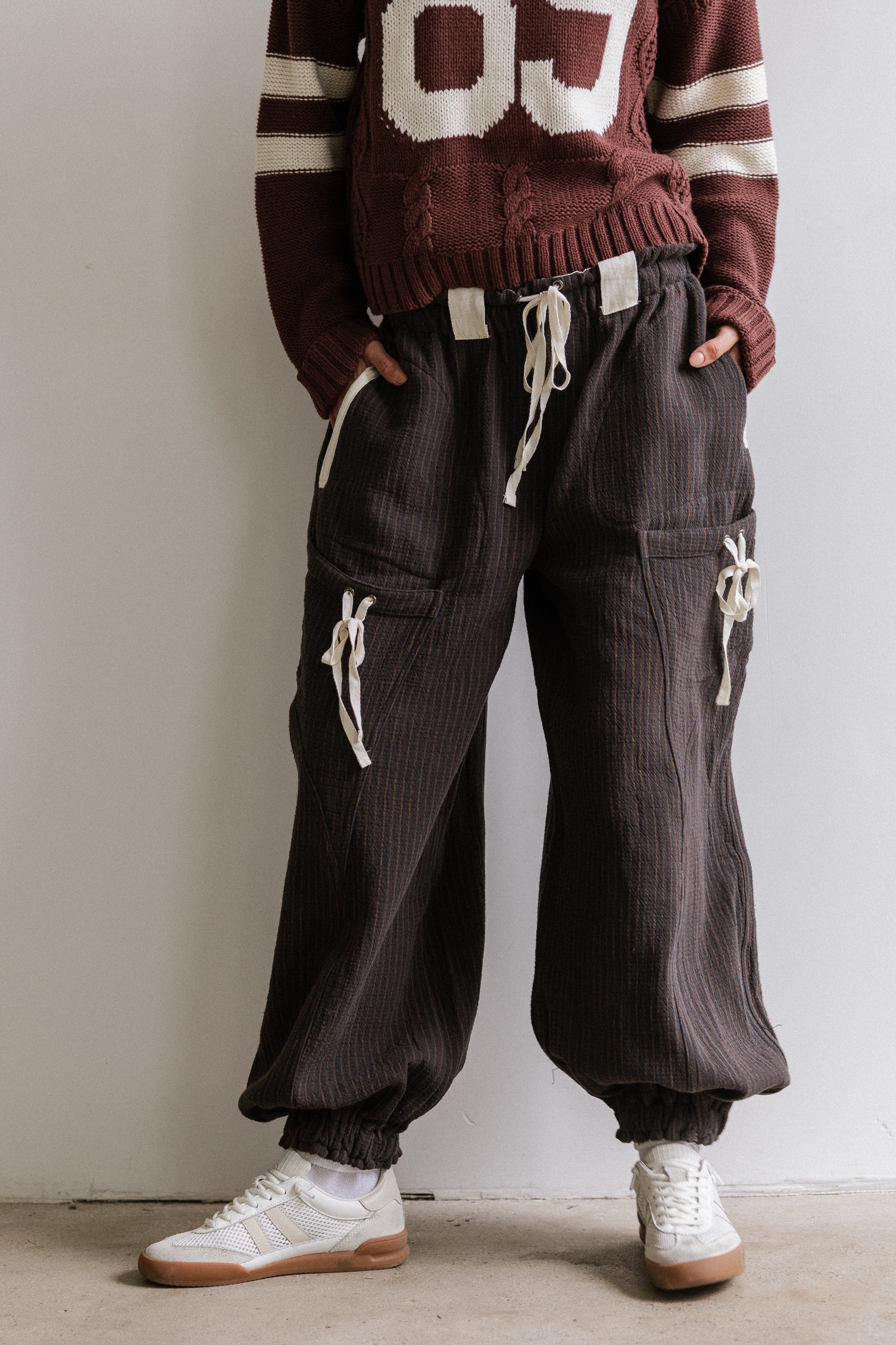 Cozette Striped Baggy Pants in Navy