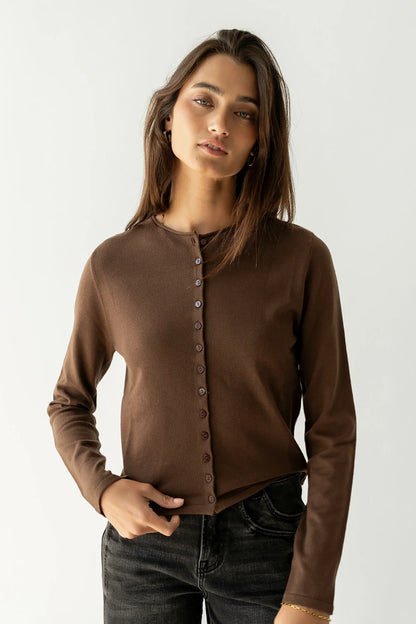 Maddy Button Up Cardigan in Brown FINAL SALE