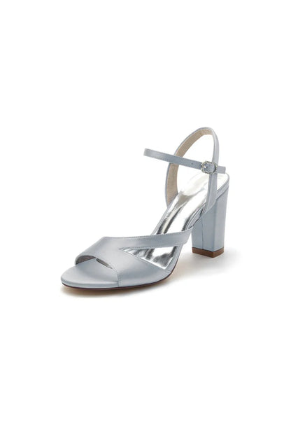 Simple Open Toe Block Heels with Ankle Strap