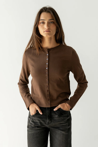 Maddy Button Up Cardigan in Brown FINAL SALE