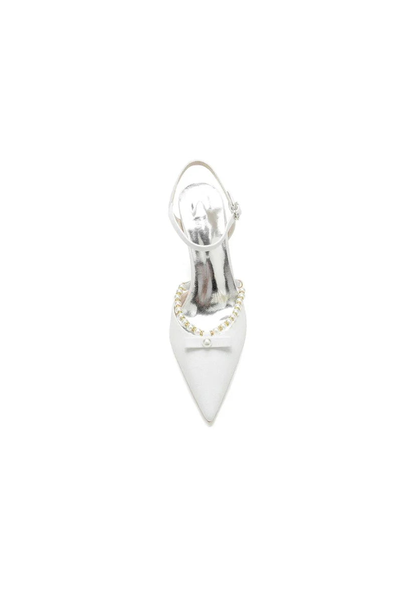 Pointed Toe Pearl Glitter Wedding Shoes With Bow