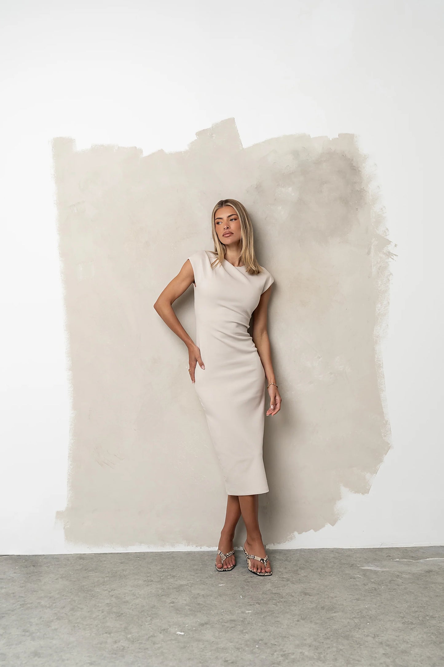 Ivy Fitted Midi Dress in Bone