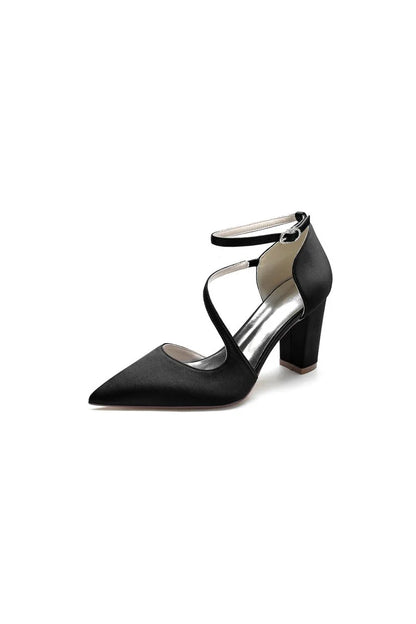 White Silk Pump with Decorative Ankle Strap