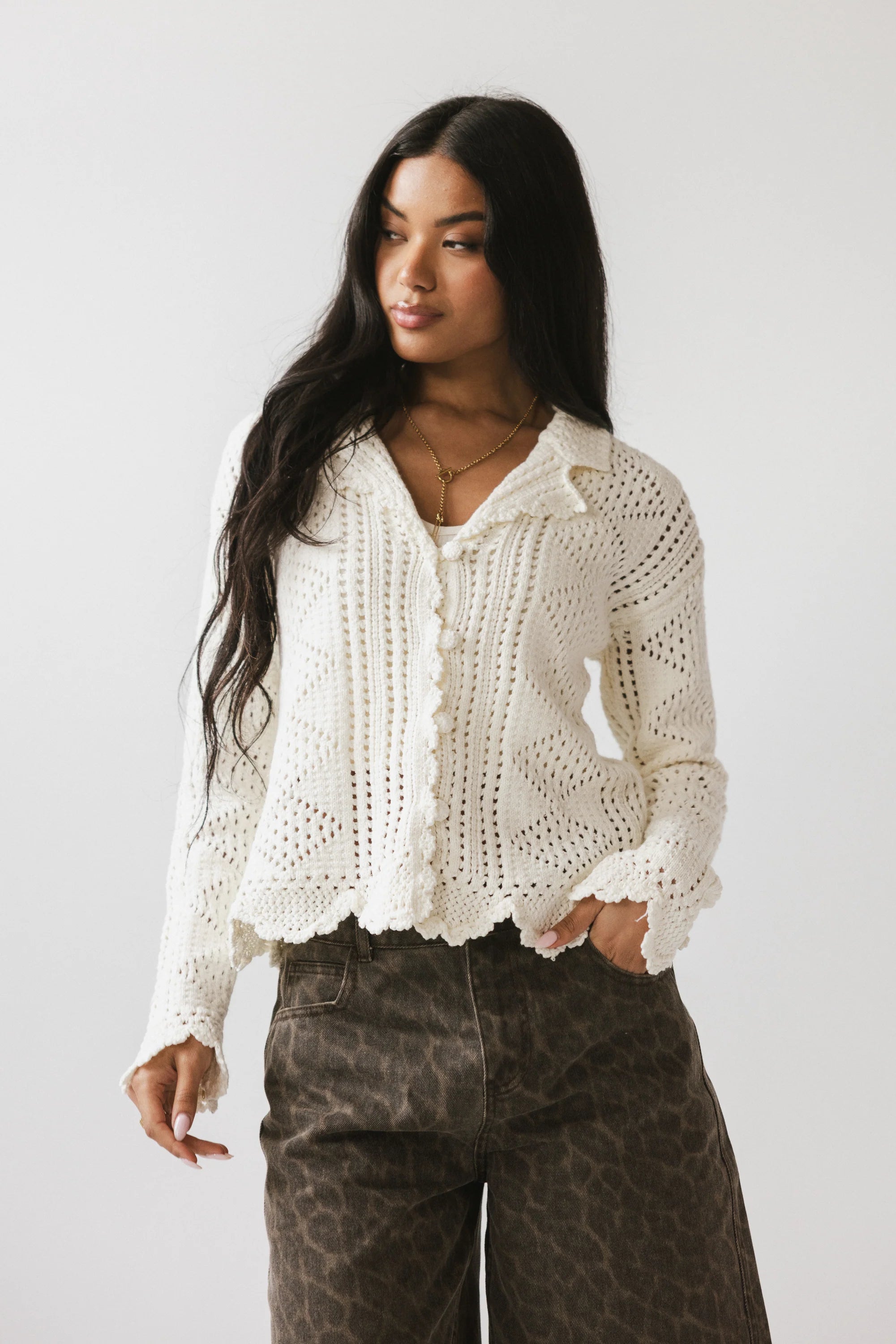 Mary Crochet Cardigan in Off White FINAL SALE