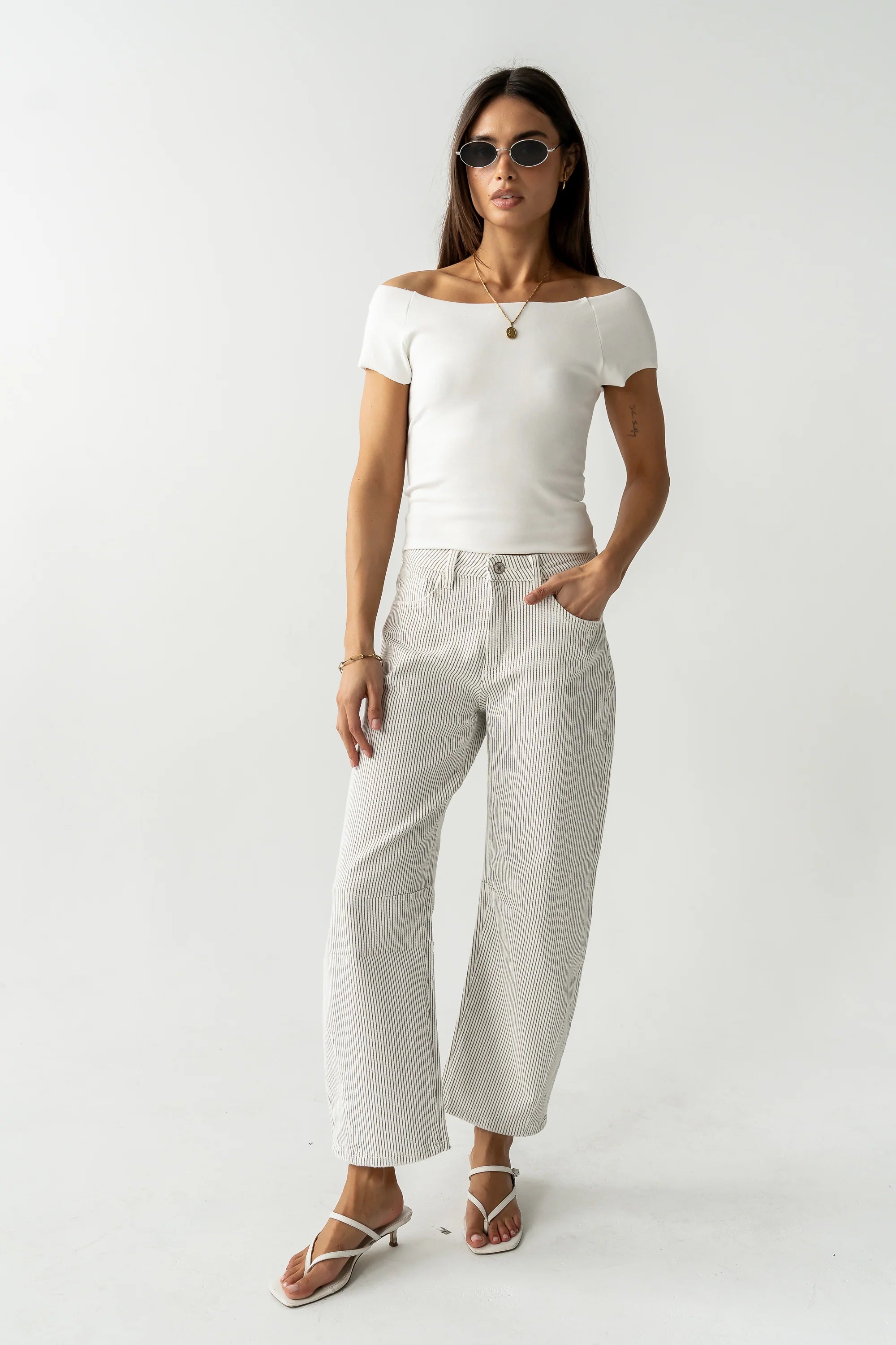 Tilly Striped Barrel Jeans