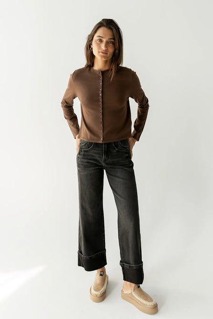Maddy Button Up Cardigan in Brown FINAL SALE