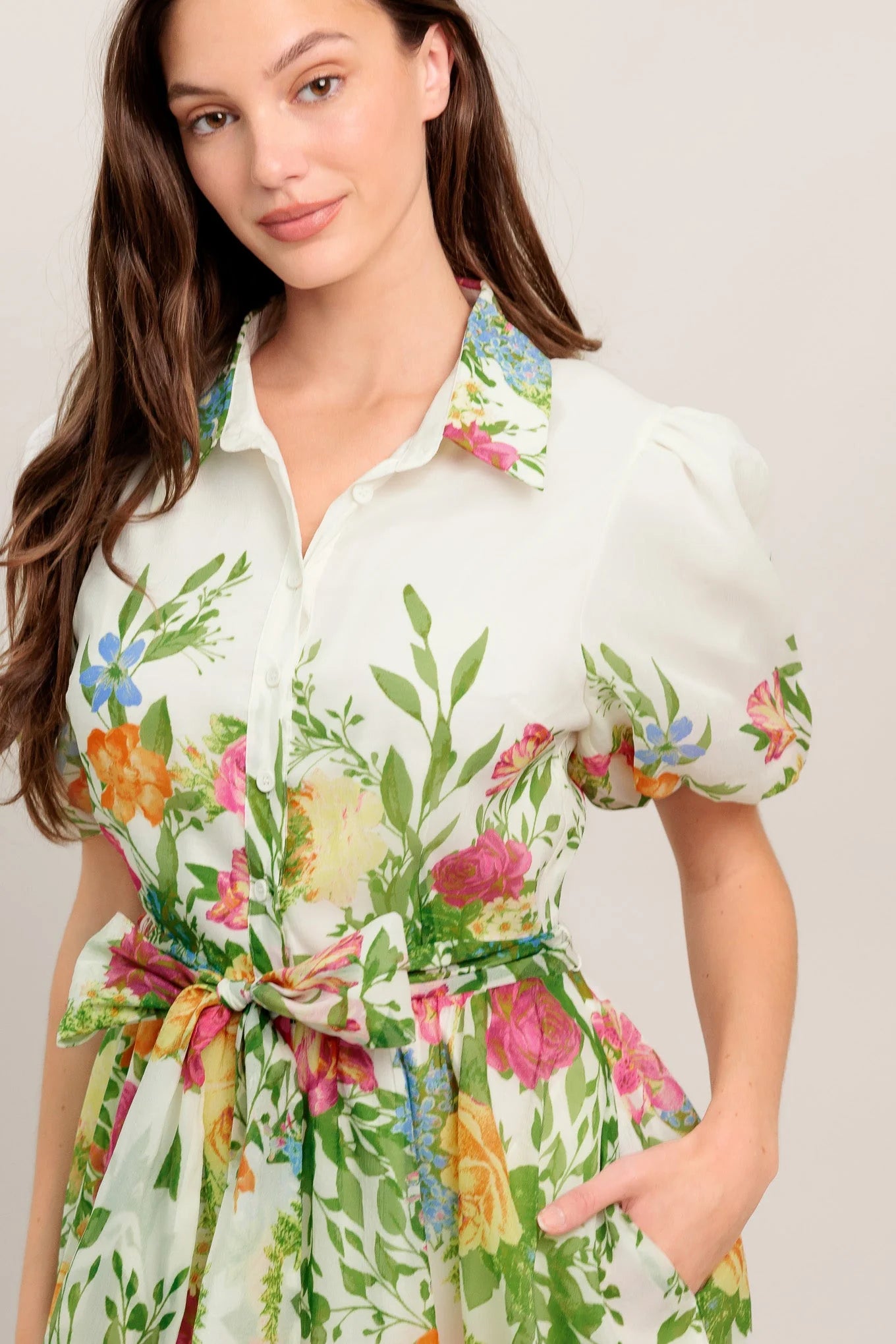 FRESH BLOSSOM IVORY FLORAL MIDI DRESS
