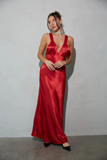 Illianna Open Back Satin Maxi Dress