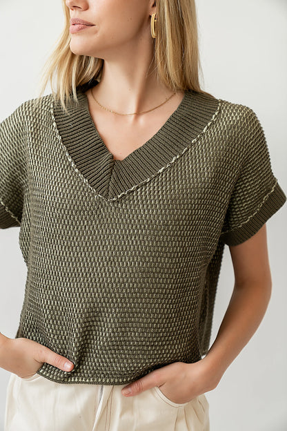 Saige Contrast Sweater in Olive FINAL SALE