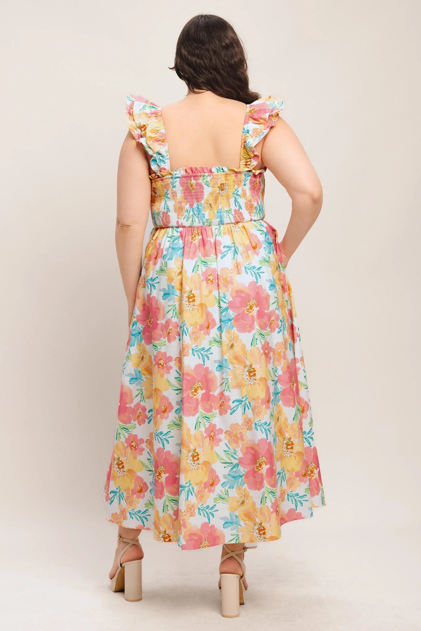 SOFT SUNSHINE FLORAL MIDI DRESS