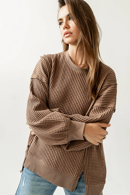 Trace Waffle Knit Top in Mocha