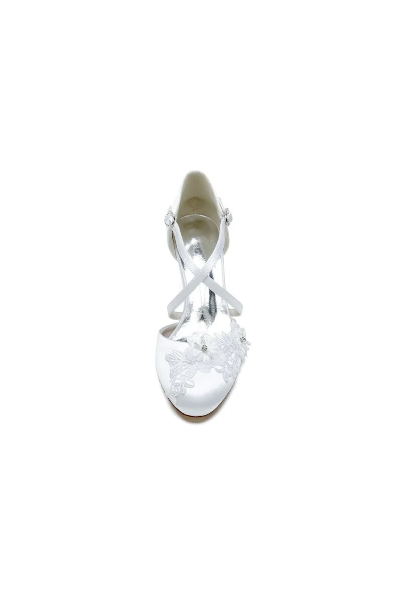 Sweet Round Toe Thin Strap Chunky Heels with Lace