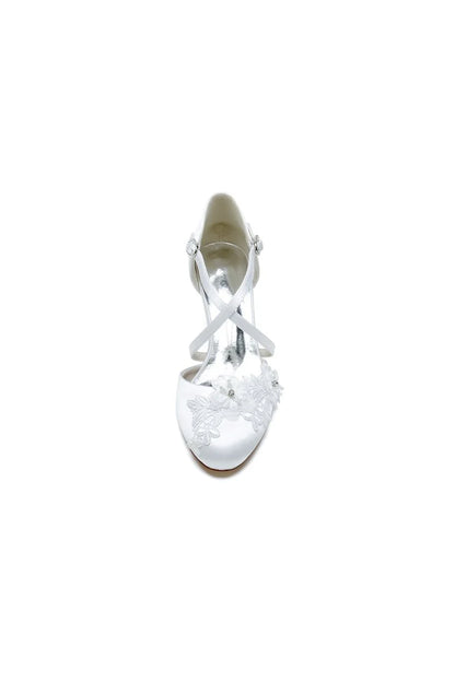 Sweet Round Toe Thin Strap Chunky Heels with Lace