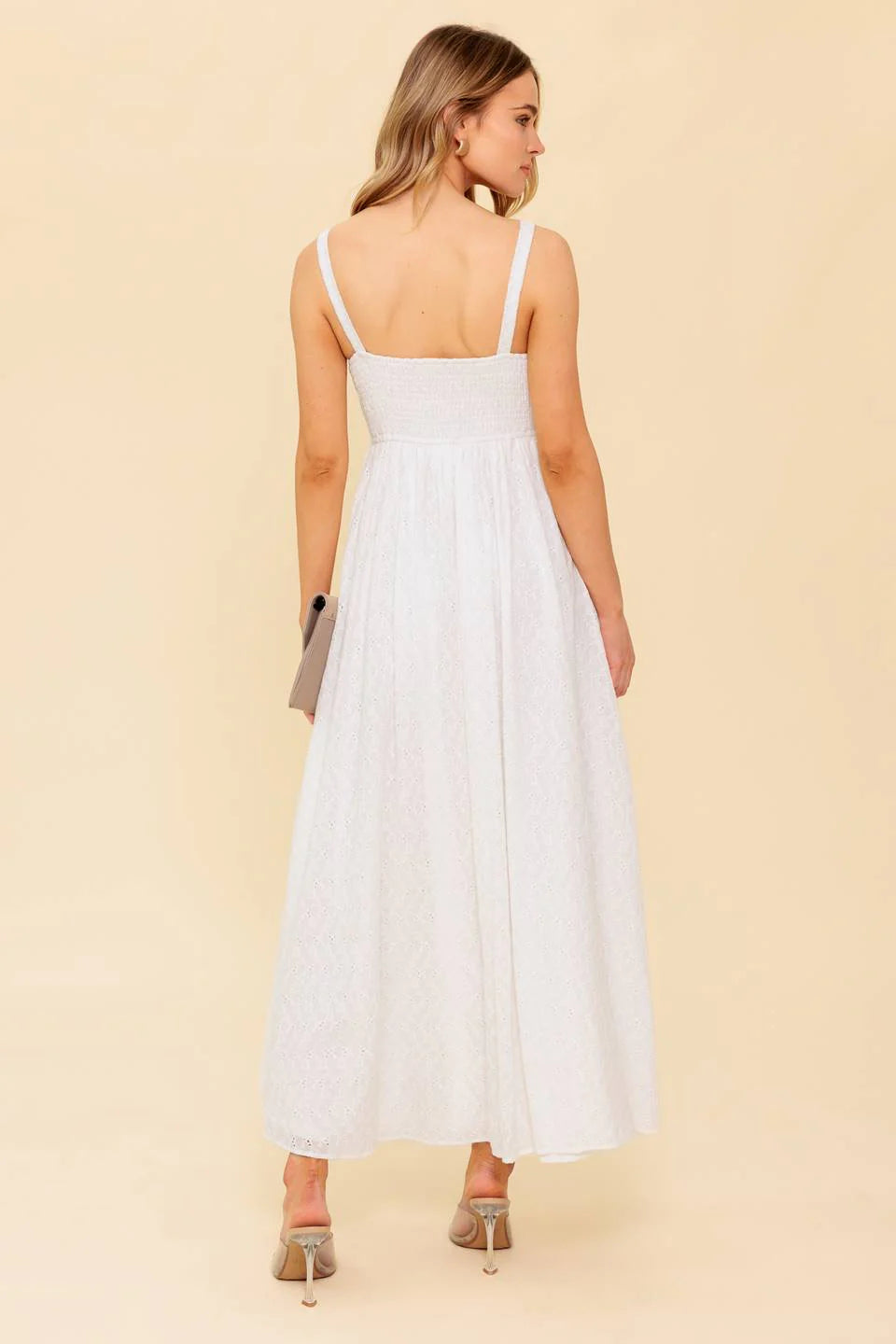 LOVE OF MINE IVORY EYELET MIDI DRESS