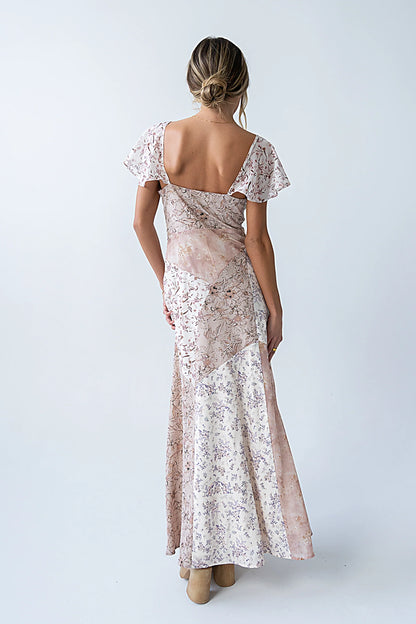 Zola Patchwork Maxi Dress in Ivory