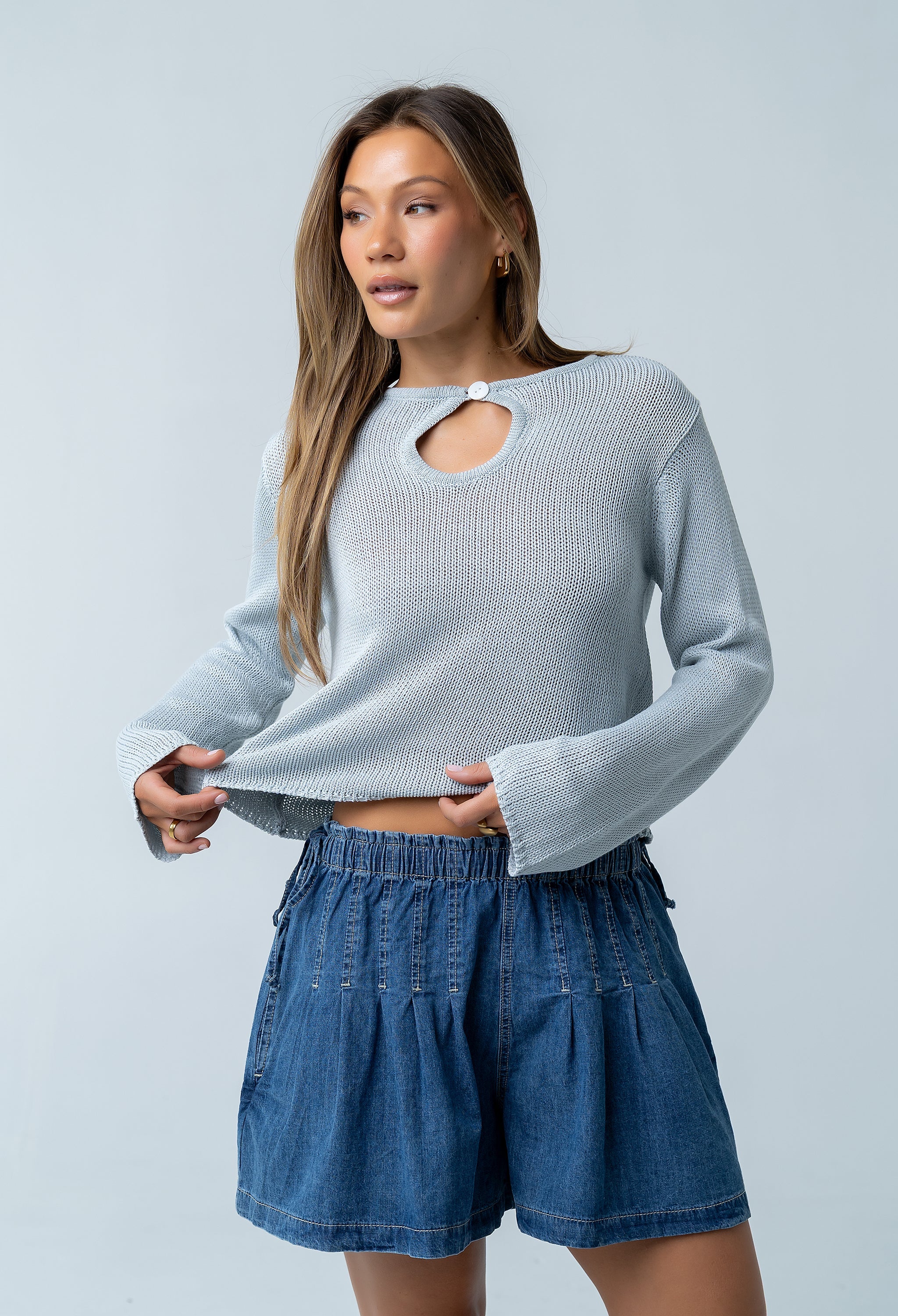 Reika Pleated Denim Shorts
