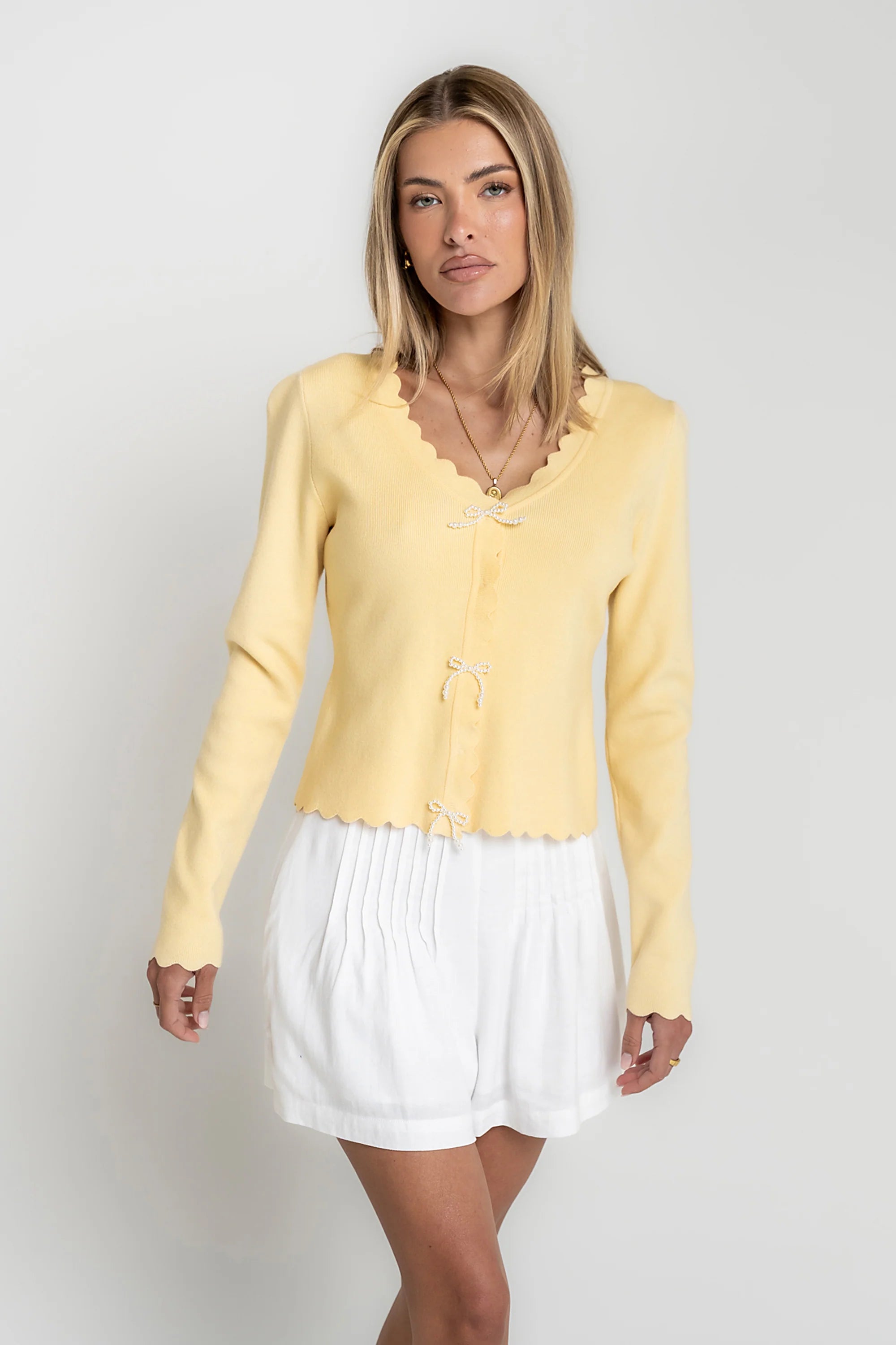 Suzy Scalloped Sweater in Yellow