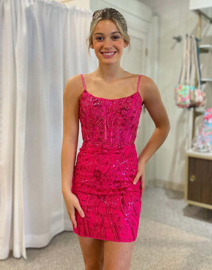 Gorgeous Spaghetti Straps Lace Up Tight Glitter Homecoming Dress