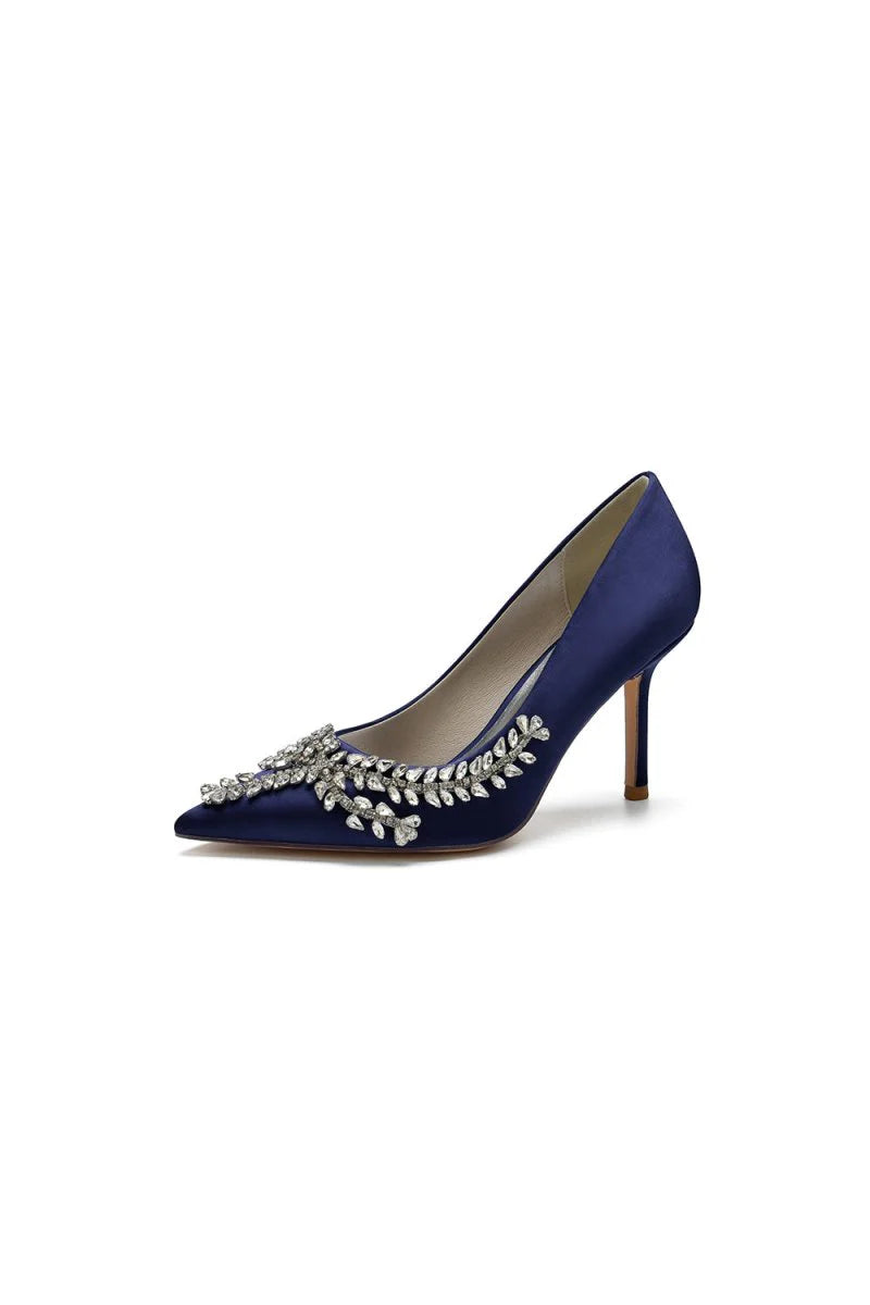 Cocktail Pointed Toe Crystal Satin High Heels
