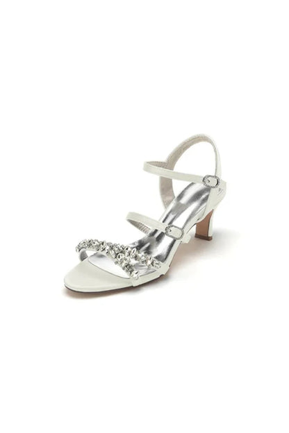 Open Toe Chunky Heels with Rhinestone