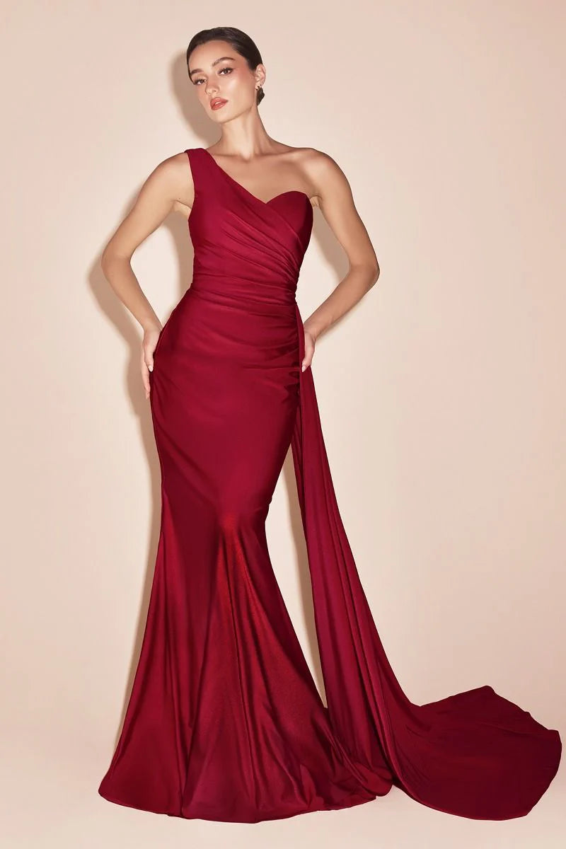 SHANNON GOWN ONE SHOULDER STRETCH SPANDEX SATIN DRESS