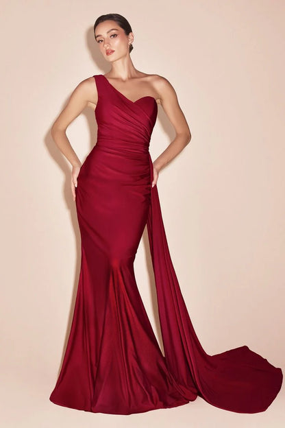 SHANNON GOWN ONE SHOULDER STRETCH SPANDEX SATIN DRESS